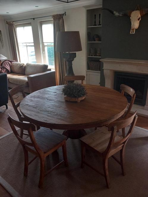ronde tafel 1.50m / 5 stoelen oud reclaimed teak, Huis en Inrichting, Tafels | Eettafels, Zo goed als nieuw, 150 tot 200 cm, 150 tot 200 cm