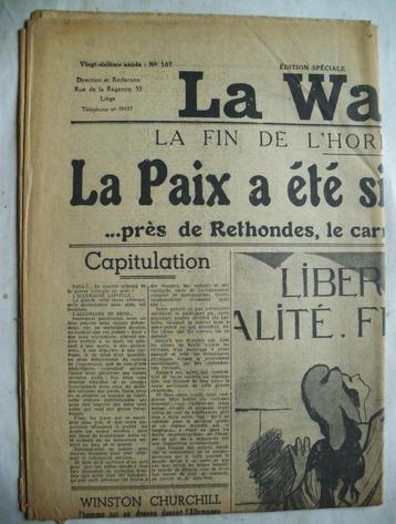 Édition spéciale du journal "La Wallonie" du 8 mai 1945 disponible aux enchères