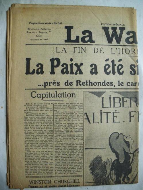 Édition spéciale du journal "La Wallonie" du 8 mai 1945, Collections, Objets militaires | Seconde Guerre mondiale, Autres, Envoi