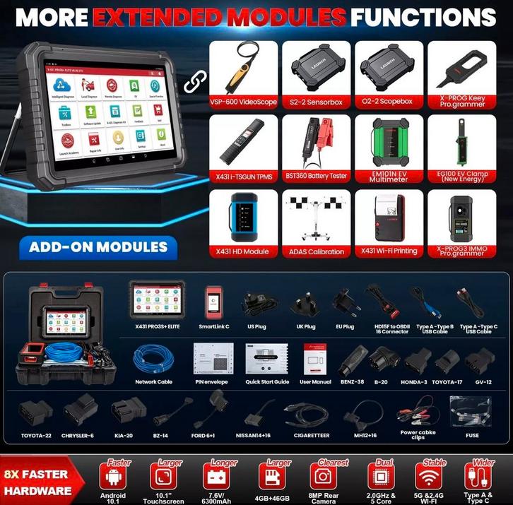 Launch X431 pro3S V+ Elite Smartlink C 10inch uitlees Diag, Auto diversen, Autogereedschap, Ophalen of Verzenden