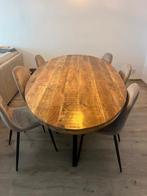 Ovale eettafel van Andaman hout + 6 fluwelen stoelen WEBA, Huis en Inrichting, Ophalen of Verzenden, Zo goed als nieuw, Ovaal