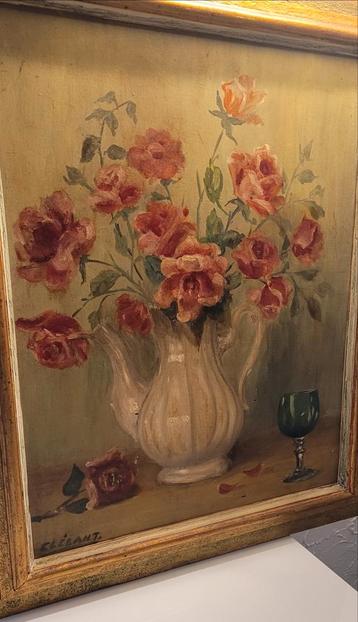 Huile sur panneau “Roses” signée L. Clébant beschikbaar voor biedingen