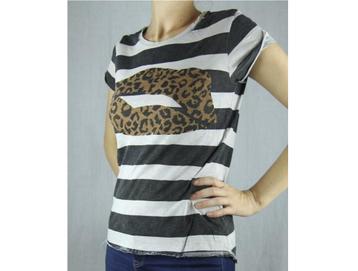 Zwart-wit tshirt met tijger-lippen van Zara - Maat medium, Envoi, Blanc