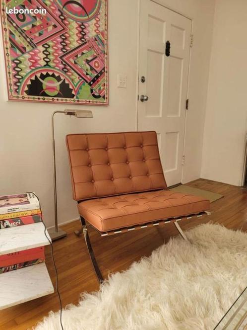 Fauteuil Design en Cuir Pleine Fleur Cognac/Camel – Barcelon, Huis en Inrichting, Fauteuils, Zo goed als nieuw, Leer, 75 tot 100 cm