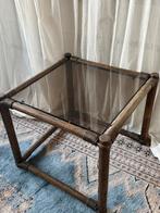 Vintage bamboo salontafel met glas, Huis en Inrichting, Tafels | Salontafels, Ophalen, Gebruikt, Vierkant, Glas