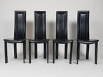 Set van 4 Vintage Design Stoelen – Zwart Leer, Ophalen, Minder dan 50 cm, Gebruikt, Minder dan 75 cm