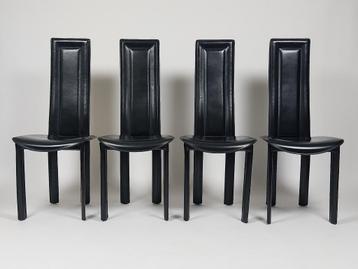 Set van 4 Vintage Design Stoelen – Zwart Leer beschikbaar voor biedingen
