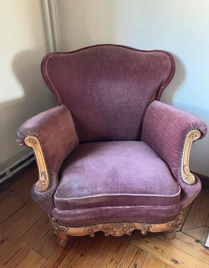 Eenzitter in roze velourstof, Huis en Inrichting, Fauteuils, Ophalen