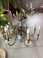 2 delfs blauwe lusters met koper armatuur, Antiek en Kunst, Ophalen of Verzenden, Koper