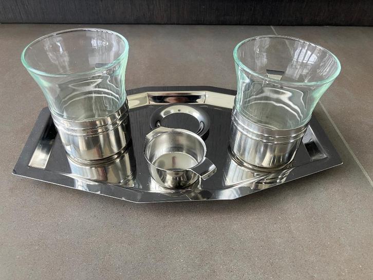 Stijlvolle Duralex theeset in glas en inox, Huis en Inrichting, Keuken | Servies, Zo goed als nieuw, Glas of Glazen, Overige stijlen