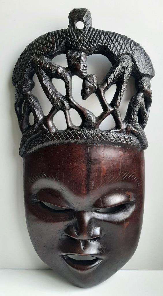 Uniek zeer fijn afgewerkt Afrikaans masker - donker hardhout, Antiek en Kunst, Kunst | Beelden en Houtsnijwerken, Ophalen