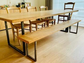 Table et banc en chène massif, Maison & Meubles, Tables | Tables à manger, 100 à 150 cm, Enlèvement, Utilisé, Chêne