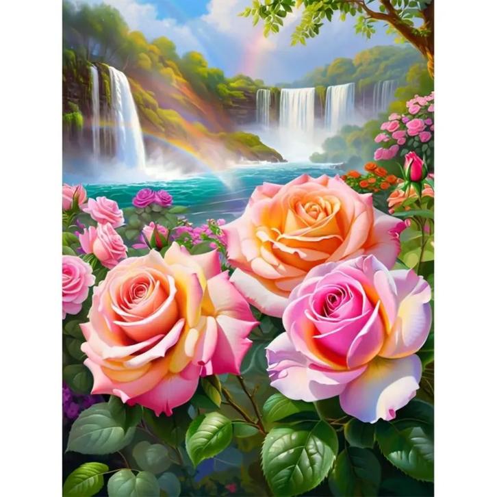 Diamond Painting Rozen watervallen 40x30cm, Hobby en Vrije tijd, Knutselen, Nieuw, Knutselwerk, Verzenden