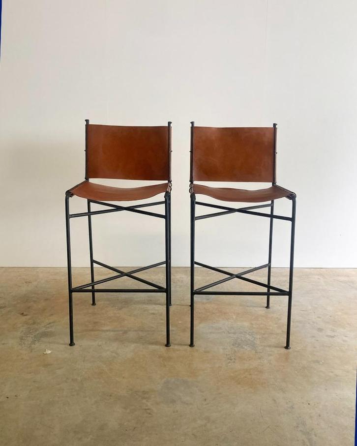 2x vintage leren design barkrukken, Antiek en Kunst, Antiek | Meubels | Stoelen en Sofa's, Ophalen