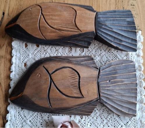2 Vintage houten vissen, handgemaakte wanddecoratie, Antiek en Kunst, Curiosa en Brocante, Ophalen of Verzenden