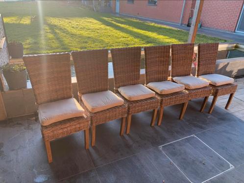 6 Rieten Stoelen, Huis en Inrichting, Stoelen, Gebruikt, Vijf, Zes of meer stoelen, Riet of Rotan, Bruin, Ophalen