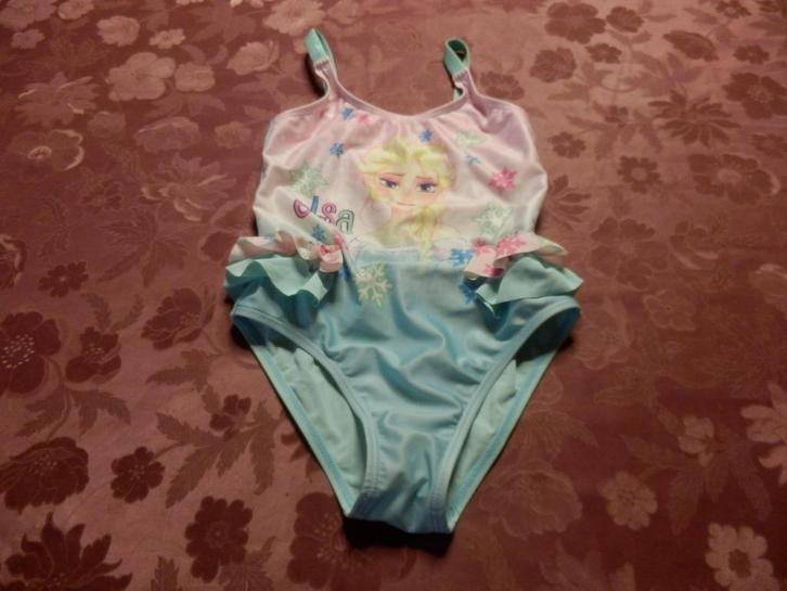 (2)- maillot fille t.122 / 128 bleu - reine des neiges -, Kinderen en Baby's, Kinderkleding | Maat 122, Zo goed als nieuw, Meisje