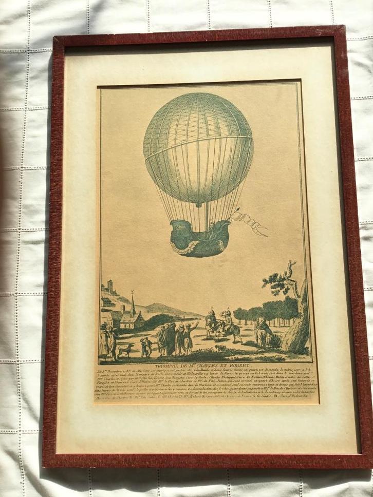Oude litho Charles' aerostatisch experiment, Antiek en Kunst, Kunst | Litho's en Zeefdrukken, Ophalen