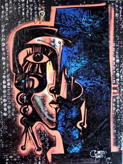 ...Dulcinea en azul .... Acrylschilderij van Simeon Gonzales, Antiek en Kunst, Kunst | Schilderijen | Modern, Ophalen of Verzenden