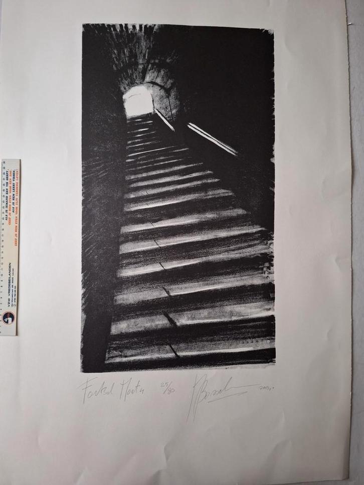 Grote litho Marc Bosselaers Ondergrondse trap Mortsel Fort 4, Antiek en Kunst, Kunst | Litho's en Zeefdrukken, Ophalen