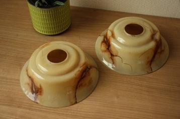 Vintage Art Deco beige gemarmerd opaline lampenkap beschikbaar voor biedingen