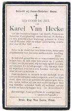 Bp. Van Hecke Karel. ° Ursel 1832 † Ursel 1907, Ophalen of Verzenden, Bidprentje
