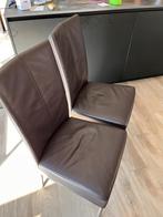 6 Lederen stoelen, Huis en Inrichting, Stoelen, Ophalen, Gebruikt, Bruin, Metaal