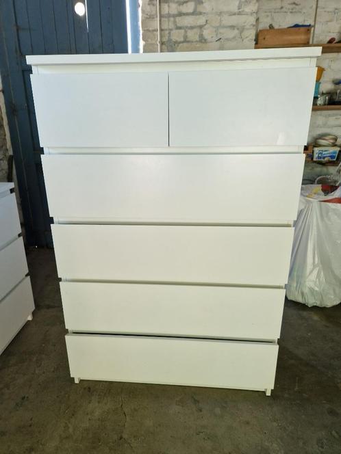 Commode MALM 6 tiroirs, blanc,, Huis en Inrichting, Kasten | Stellingkasten, Gebruikt, Ophalen