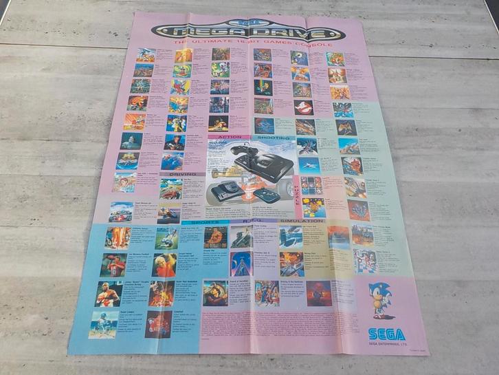 vintage Sega Mega Drive Sonic The Hedgehog poster uit 1991, Games en Spelcomputers, Games | Sega, Zo goed als nieuw, Mega Drive