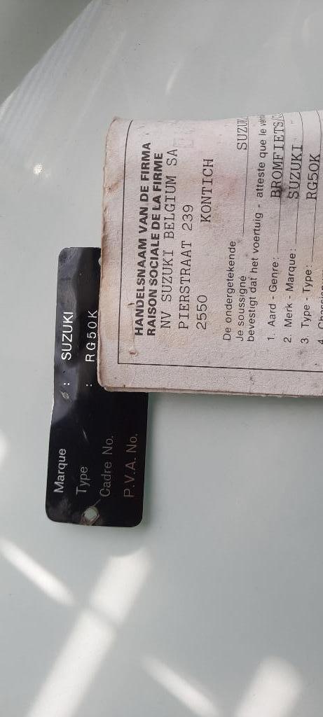 Suzuki rg 50 Certificat de conformité , et plaquette, Motos, Pièces | Suzuki, Enlèvement ou Envoi