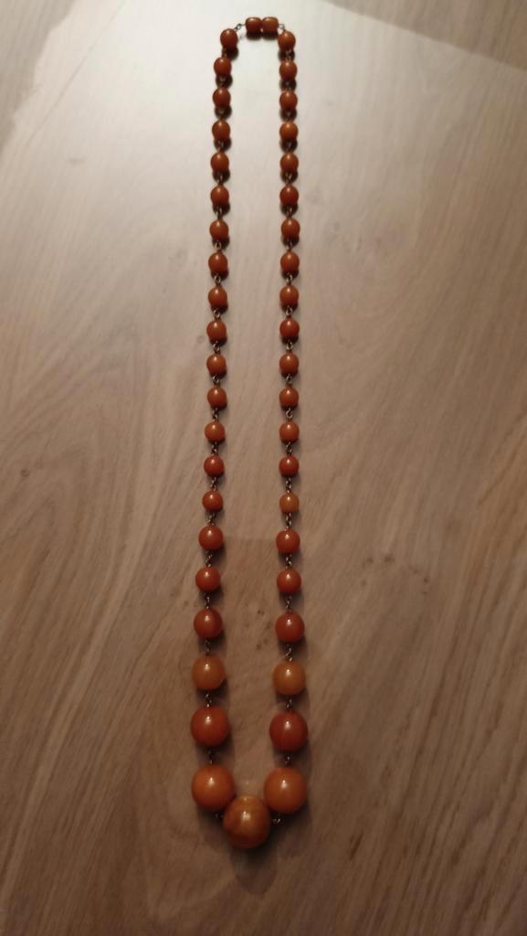 Barnsteen/amber kraal vintage, Handtassen en Accessoires, Antieke sieraden, Ketting, Overige materialen, Met edelsteen, Verzenden