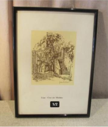 Belle gravure ancienne 'Liège - Cours des Minimes' - Jean Mu, Enlèvement ou Envoi
