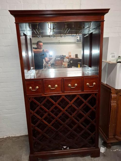 Kast met spiegel, voor wijnglazen,  flessen wijn en schuiven, Huis en Inrichting, Kasten | Vitrinekasten, Gebruikt, Ophalen