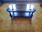 grote donkerbruine eiken salontafel met glazen blad, Ophalen, 100 tot 150 cm, 50 tot 75 cm, Eikenhout