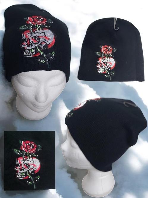 Skull muts roses glitter one size, Kleding | Dames, Mutsen, Sjaals en Handschoenen, Nieuw, Muts, Verzenden
