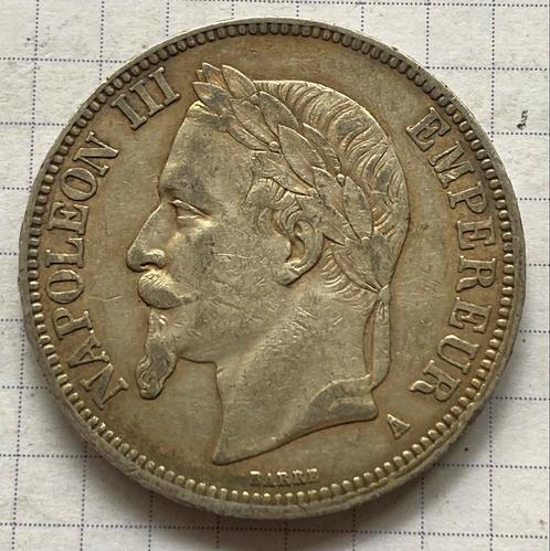 Zilveren 5 fr 1867 Napoleon III , Frankrijk, Postzegels en Munten, Munten | Europa | Niet-Euromunten, Losse munt, Frankrijk, Zilver