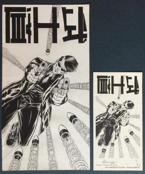 Originele tekening Bushido geïnkt Michel Koeniguer, Verzamelen, Stripfiguren, Nieuw, Plaatje, Poster of Sticker, Overige figuren