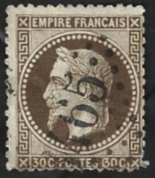 1 Postzegel Frankrijk 1867 Napoléon III met lauwerkrans, Postzegels en Munten, Postzegels | Europa | Frankrijk, Gestempeld, Ophalen of Verzenden