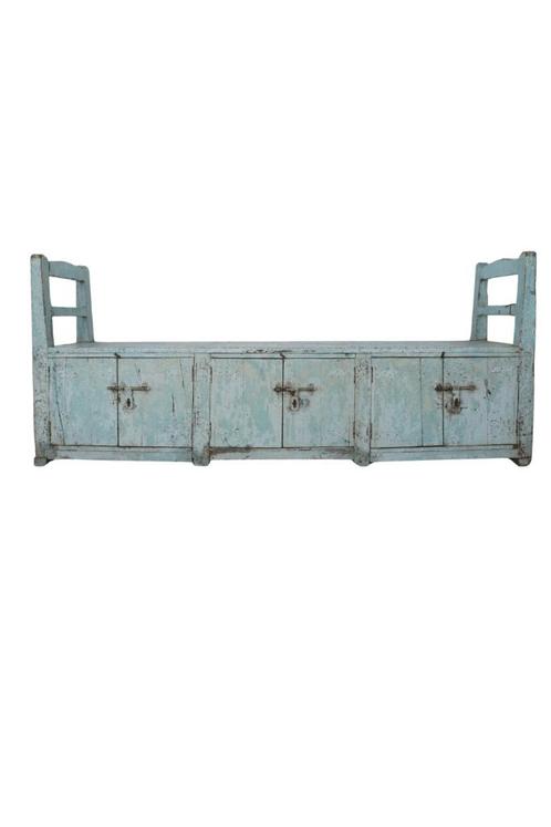 Blauwe houten bank voor in de overkapping, Tuin en Terras, Overkappingen, Nieuw, Overige typen, Ophalen of Verzenden