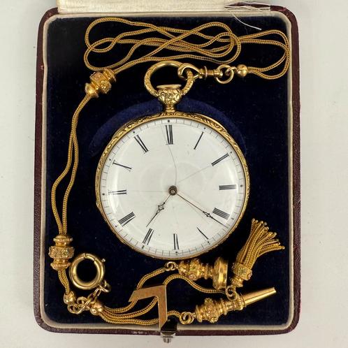 Zakhorloge en 18k gouden ringketting - 19e eeuw, Handtassen en Accessoires, Horloges | Antiek, Ophalen of Verzenden