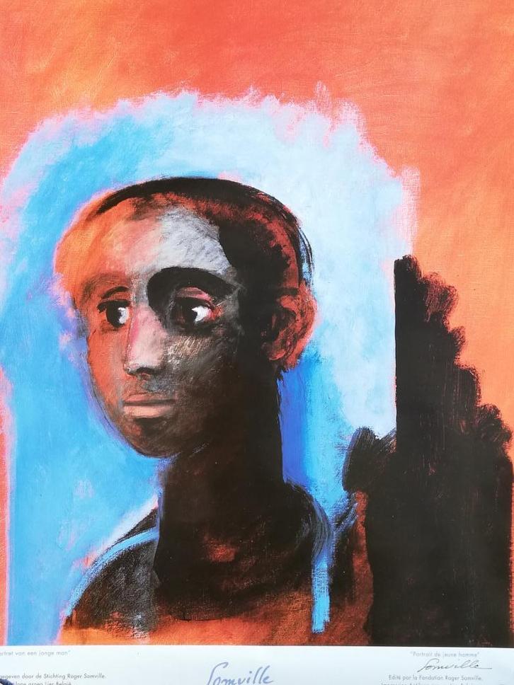 Roger Somville - mooie affiche - jongensportret - gesigneerd, Antiek en Kunst, Kunst | Litho's en Zeefdrukken, Ophalen of Verzenden