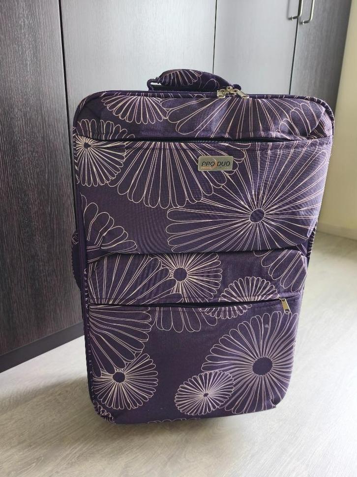 valies met paars motief, Handtassen en Accessoires, Koffers, Nieuw, Overige materialen, 60 tot 70 cm, 35 tot 45 cm, Uitschuifbare handgreep