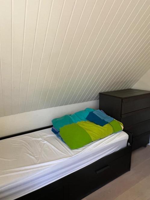 Slaapkamer 1 persoonsbed, aanpaasbaar naar een 2 persoonsbed, Huis en Inrichting, Slaapkamer | Bedden, Gebruikt, Eenpersoons, Hout