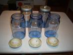 Bocaux +/- 1L en verre Bleu avec couvercle Alu 9 pièces, Comme neuf, Verre, Enlèvement, Autres styles