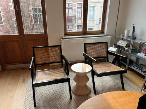 2 Inspiration Chandingarh fauteuils, riet en zwart hout, Huis en Inrichting, Fauteuils, Gebruikt, Hout, Ophalen