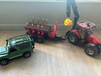 Jeep land rover en tractor met kar case ih puma bruder, Utilisé, Enlèvement ou Envoi