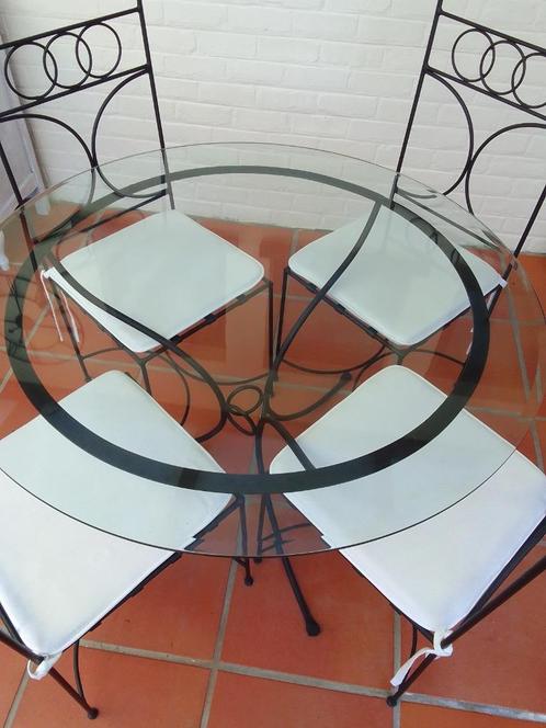 Table en verre et fer forgé, Huis en Inrichting, Tafels | Salontafels, Gebruikt, 100 tot 150 cm, Rond, Glas, Overige materialen