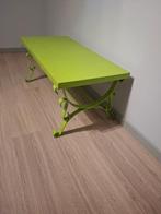 lage bijzettafel / salontafel – groen, metalen onderstel, Huis en Inrichting, Tafels | Salontafels, Ophalen, Gebruikt, 100 tot 150 cm