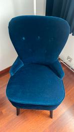 Fluweel blauwe fauteuil, 75 tot 100 cm, Stof, 75 tot 100 cm, Zo goed als nieuw