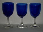 HERBATTE SET VAN 3 LOUIS-PHILIPPE GLAZEN KOBALTBLAUW CA 1880, Antiek en Kunst, Ophalen of Verzenden